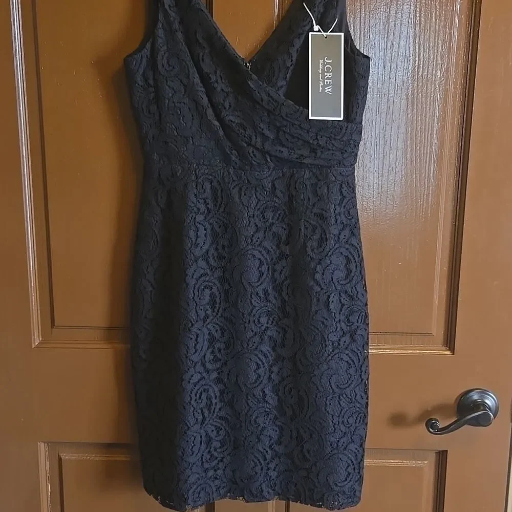J Crew- Lace black V neck sleeveless straight dress Size 4 NWT.